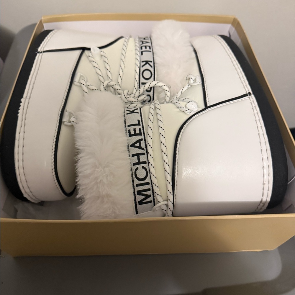 Michael Kors Optic White and Black Zelda Booties